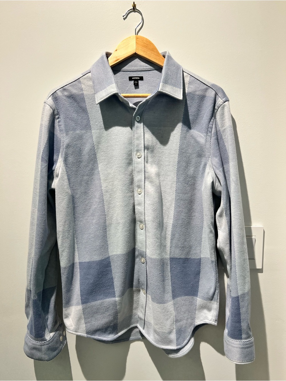 Express Men’s Blue Gray Oversized Plaid Flannel Shirt M